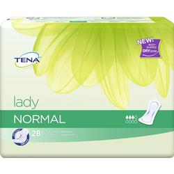 Eine Packung Damenbinden der Marke TENA mit 28 Stück und gelbem Blumenmotiv.